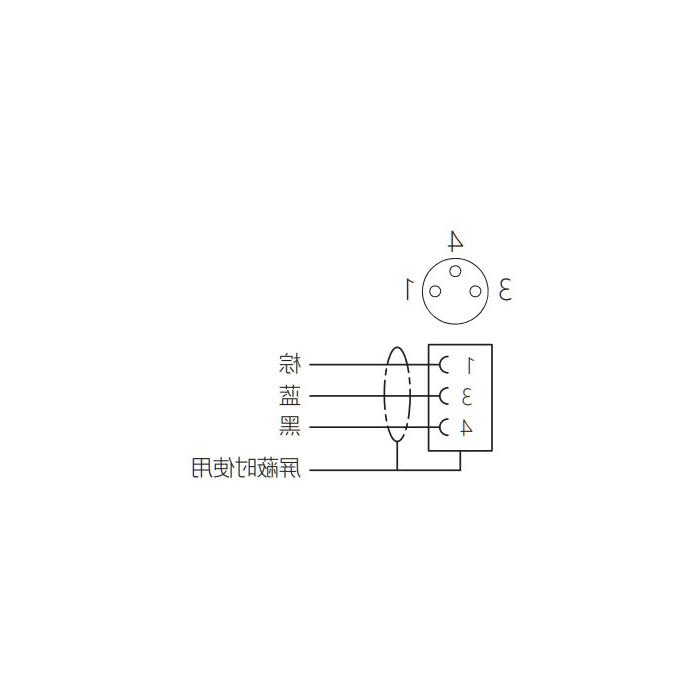 M8 3Pin, straight female, high temperature resistance 120℃, single-end precast PUR flexible cable, black sheath, 63H001-XXX